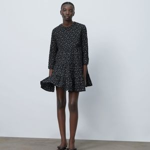 ZARA Black Floral Print Mini Dress